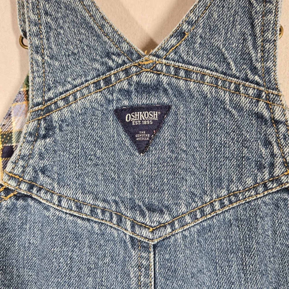 Vintage Oshkosh Denim Overalls Size 24 Months Jeans Cargo Pockets Plaid